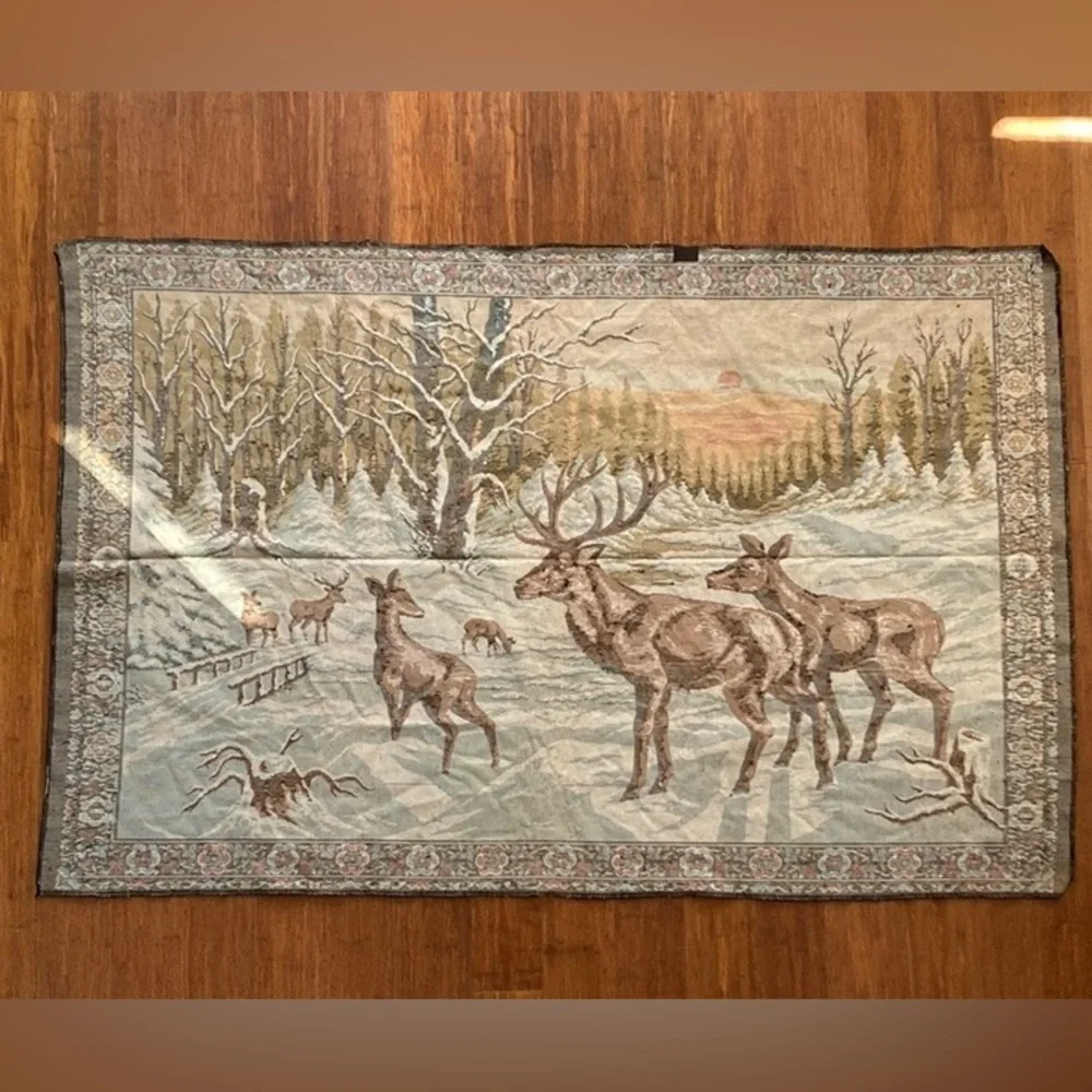 Tapestry Deer Winter Scene Wall Hanging Carpet‎ Size 75 X49